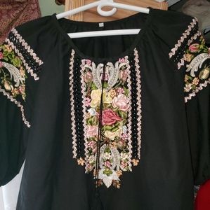 Black handmade blouse medium floral